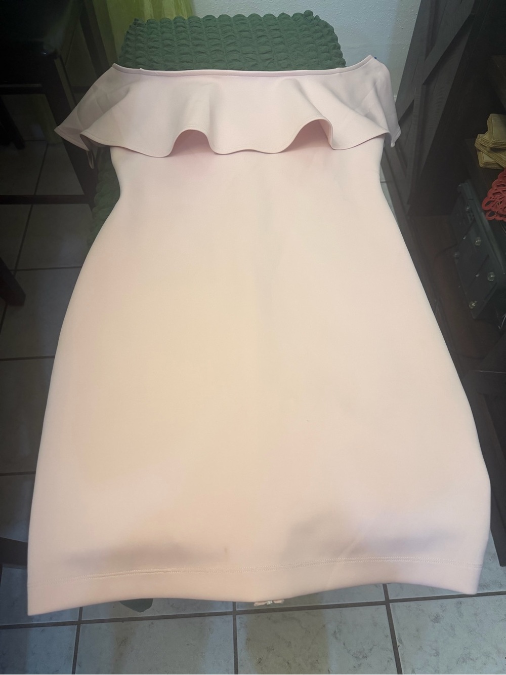 Guess Strapless Ruffle Bodycon Dress in Pale Pink